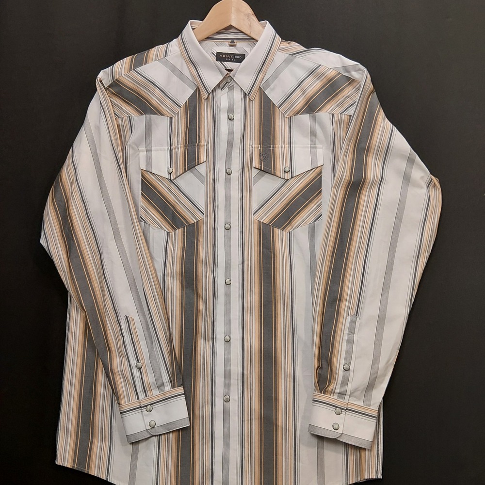 Ariat Pro Series Evan Mens Western Snap Shirt Stripe Grey Tan 10051272 L